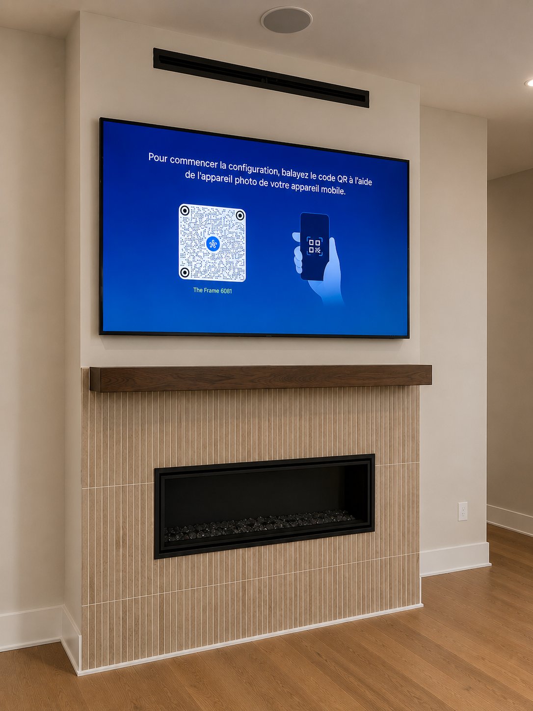 Samsung Frame TV installation over linear fireplace in Apex NC