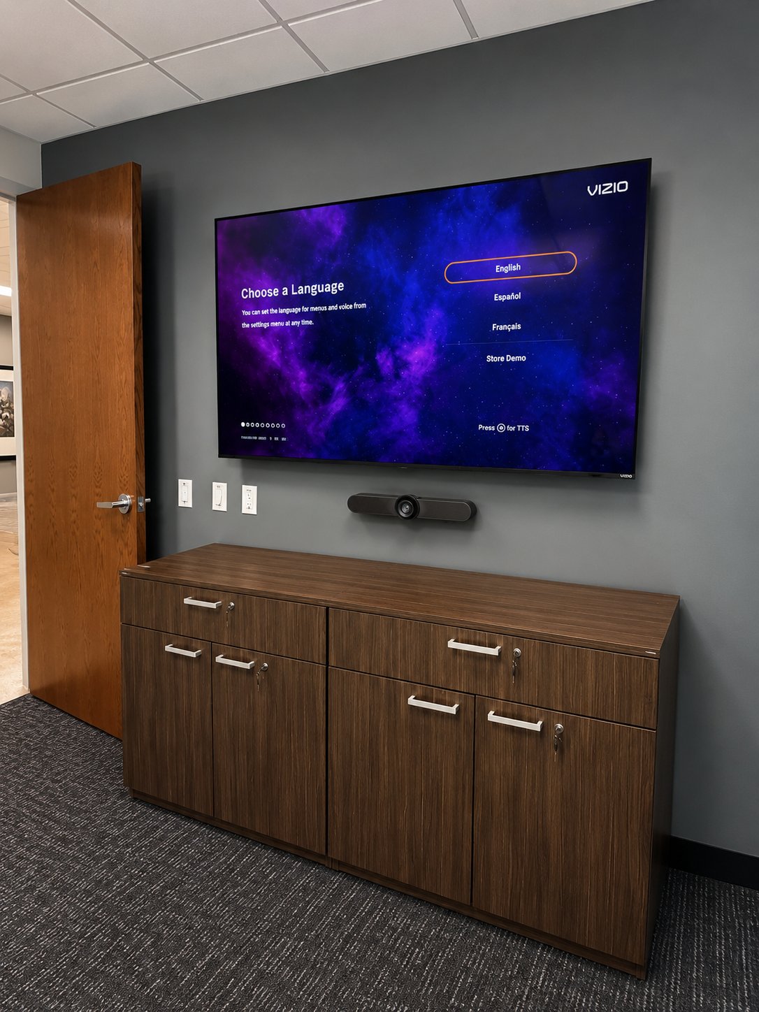 Corporate conference room TV mounting with video bar Raleigh NC