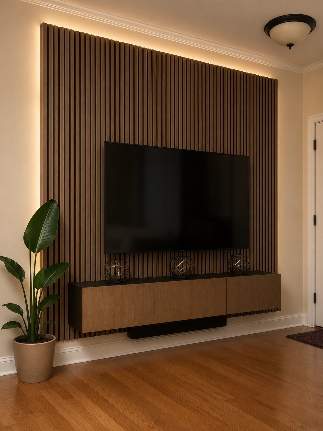 TV mounted above cabinet wall unit full-motion arm Morrisville NC
