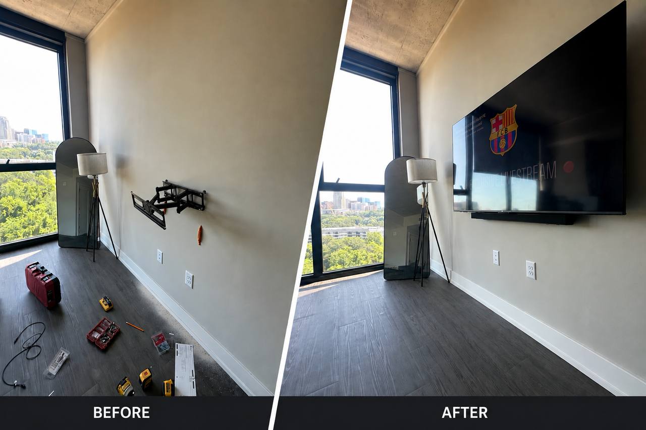 TV mounting luxury apartment high-rise Raleigh NC