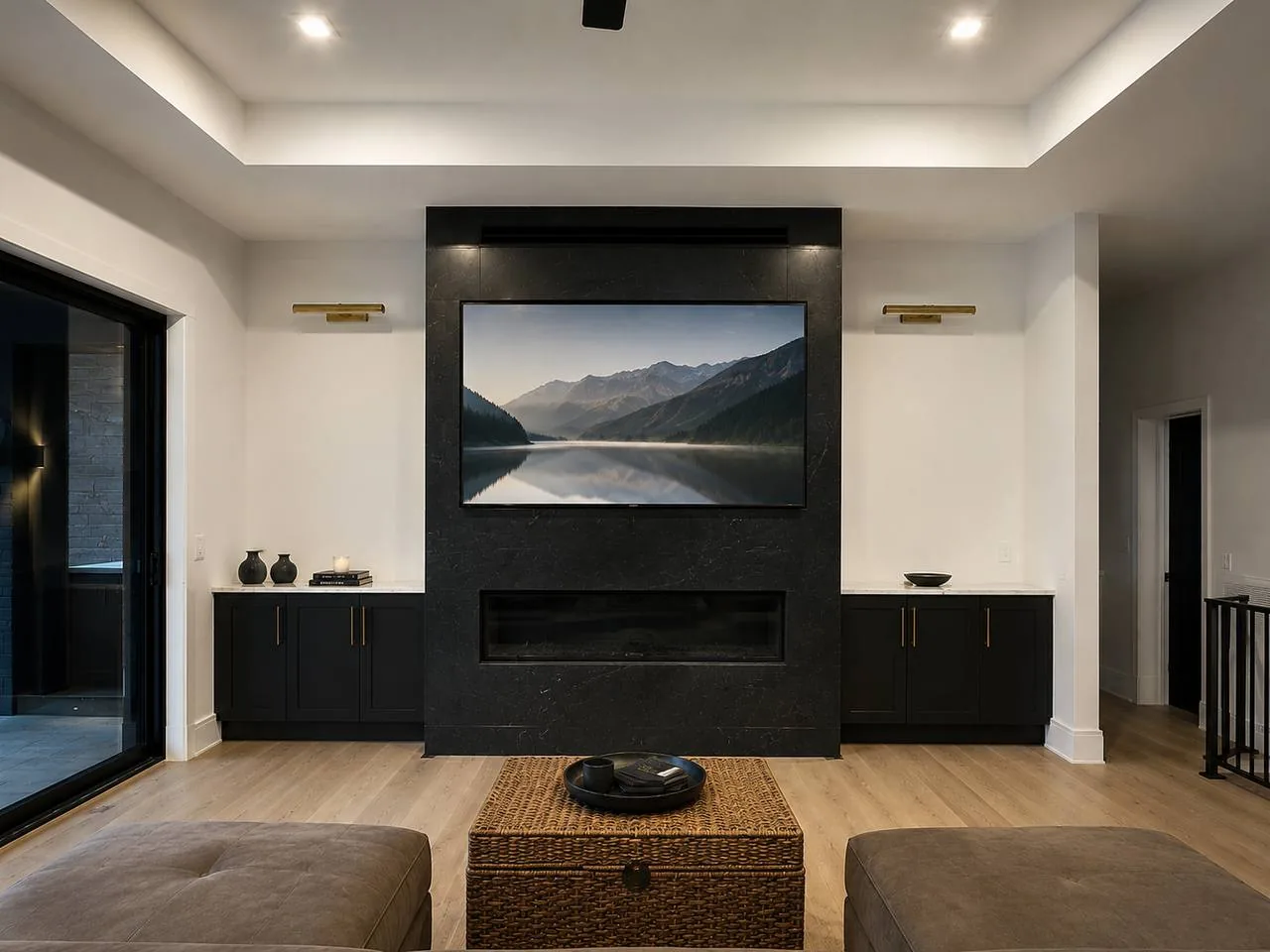 85 inch LG OLED TV on natural granite fireplace Apex NC